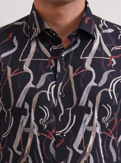 Blue Printed Slim Fit Party Wear Shirt | Wyre
