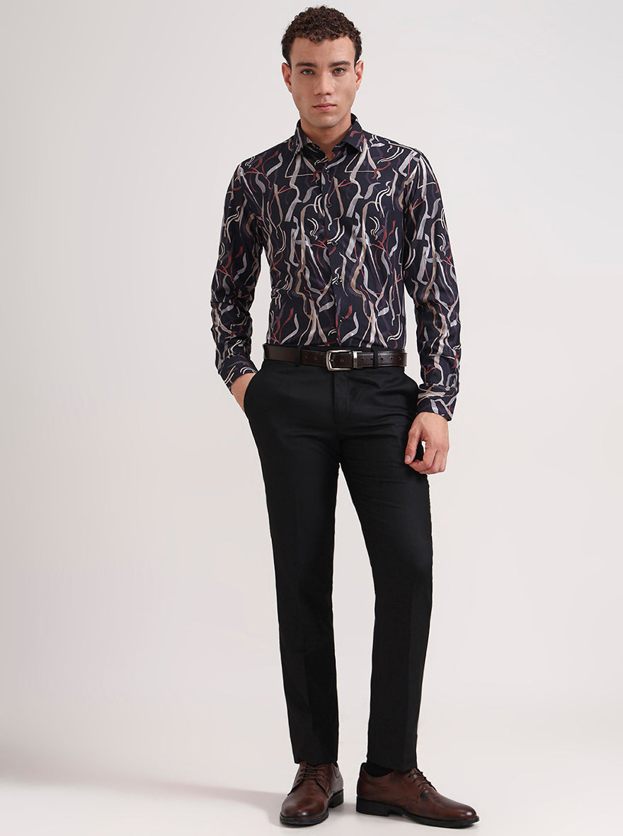 Blue Printed Slim Fit Party Wear Shirt | Wyre