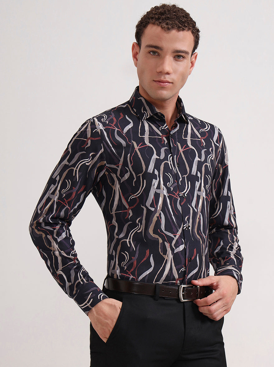 Blue Printed Slim Fit Party Wear Shirt | Wyre