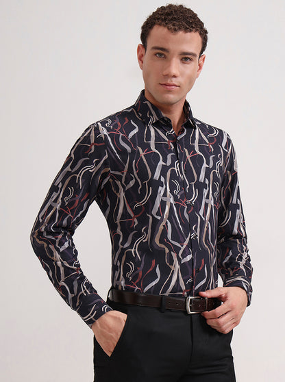 Blue Printed Slim Fit Party Wear Shirt | Wyre
