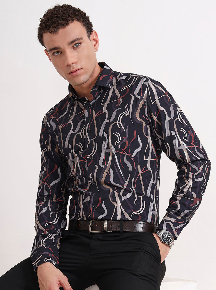 Blue Printed Slim Fit Party Wear Shirt | Wyre