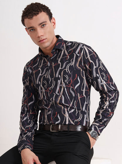 Blue Printed Slim Fit Party Wear Shirt | Wyre