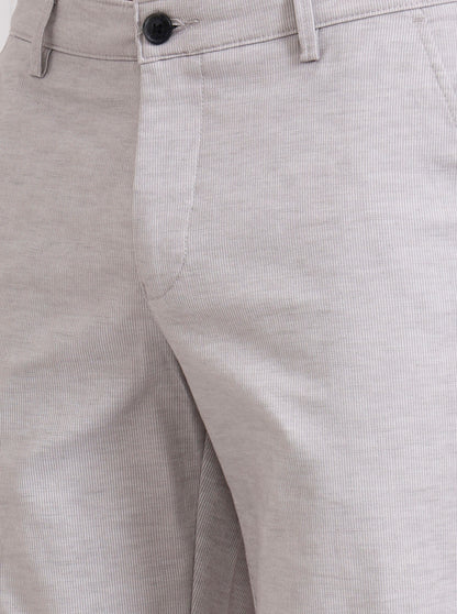 Light Grey Striped Neo Fit Casual Trouser | Greenfibre