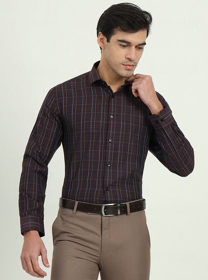 Purple Checked Regular Fit Formal Shirt | Greenfibre