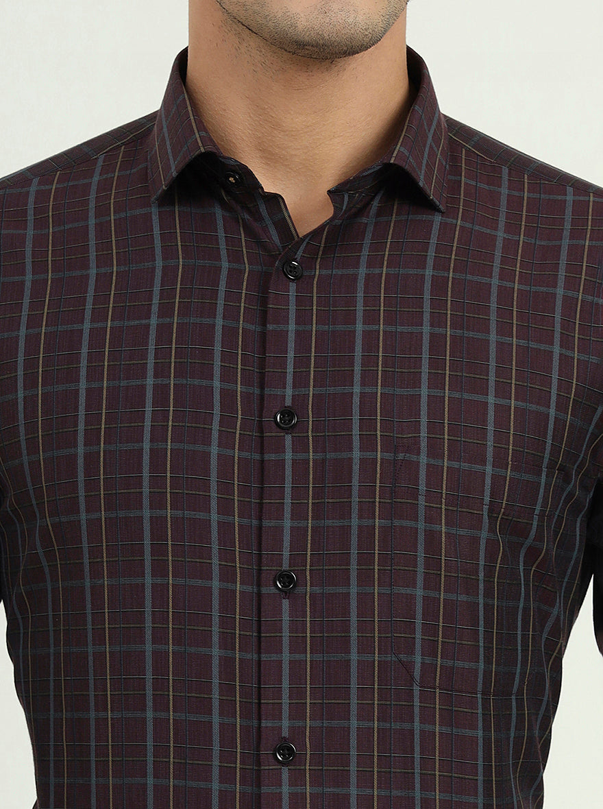 Purple Checked Regular Fit Formal Shirt | Greenfibre