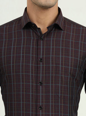 Purple Checked Regular Fit Formal Shirt | Greenfibre
