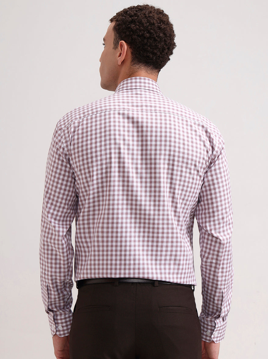 White & Dark Pink Checked Regular Fit Formal Shirt | JadeBlue