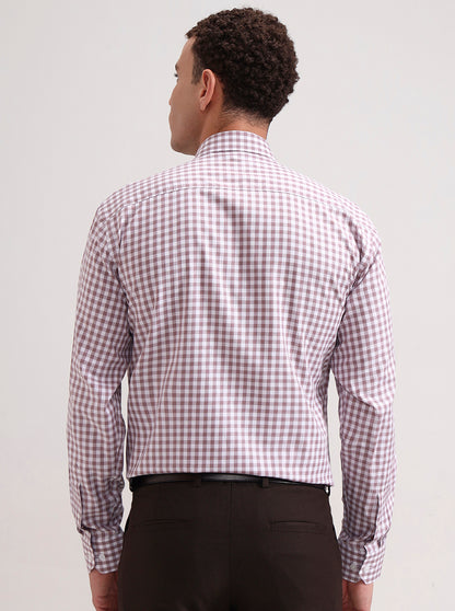 White & Dark Pink Checked Regular Fit Formal Shirt | JadeBlue