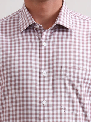 White & Dark Pink Checked Regular Fit Formal Shirt | JadeBlue