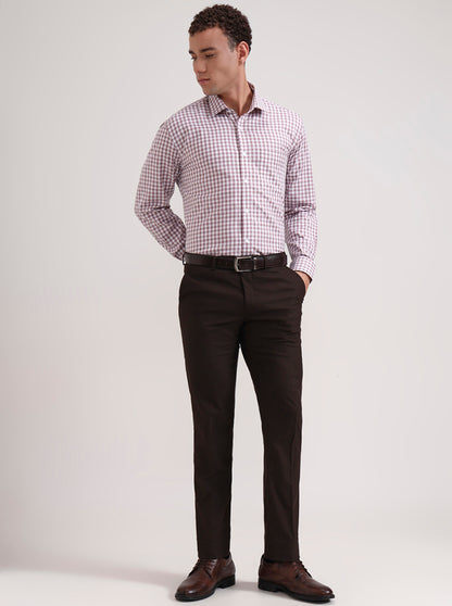 White & Dark Pink Checked Regular Fit Formal Shirt | JadeBlue