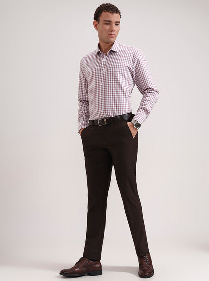 White & Dark Pink Checked Regular Fit Formal Shirt | JadeBlue