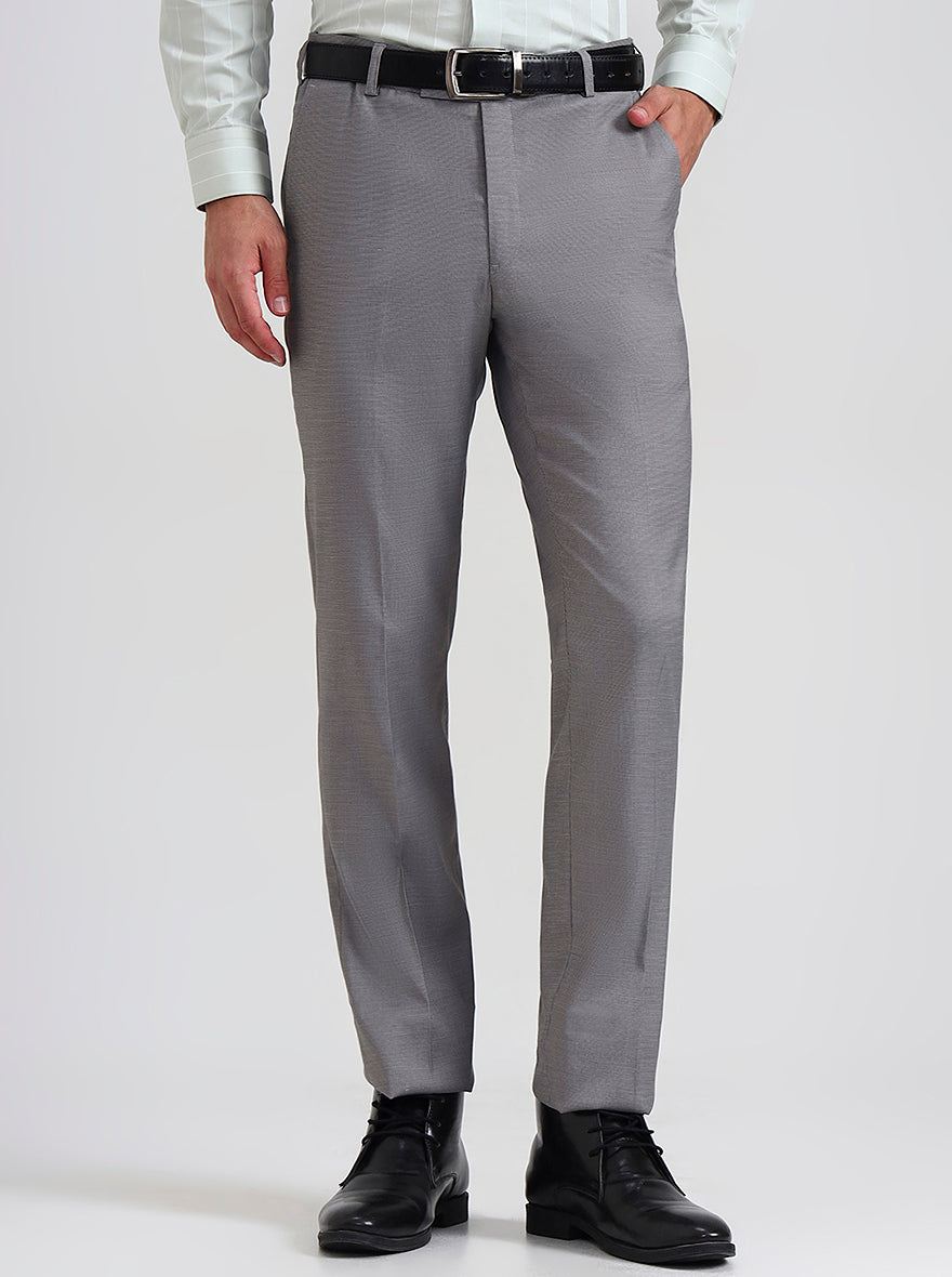 Grey Printed Slim Fit Formal Trouser | Metal