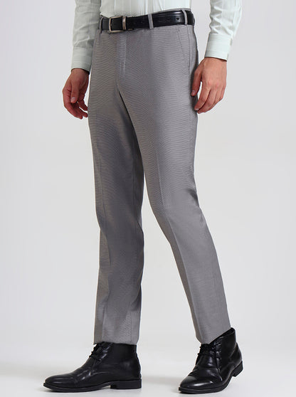 Grey Printed Slim Fit Formal Trouser | Metal