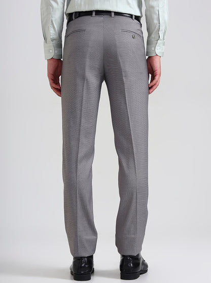 Grey Printed Slim Fit Formal Trouser | Metal