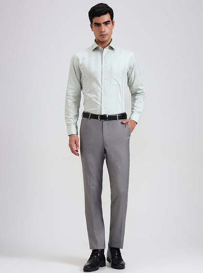Grey Printed Slim Fit Formal Trouser | Metal
