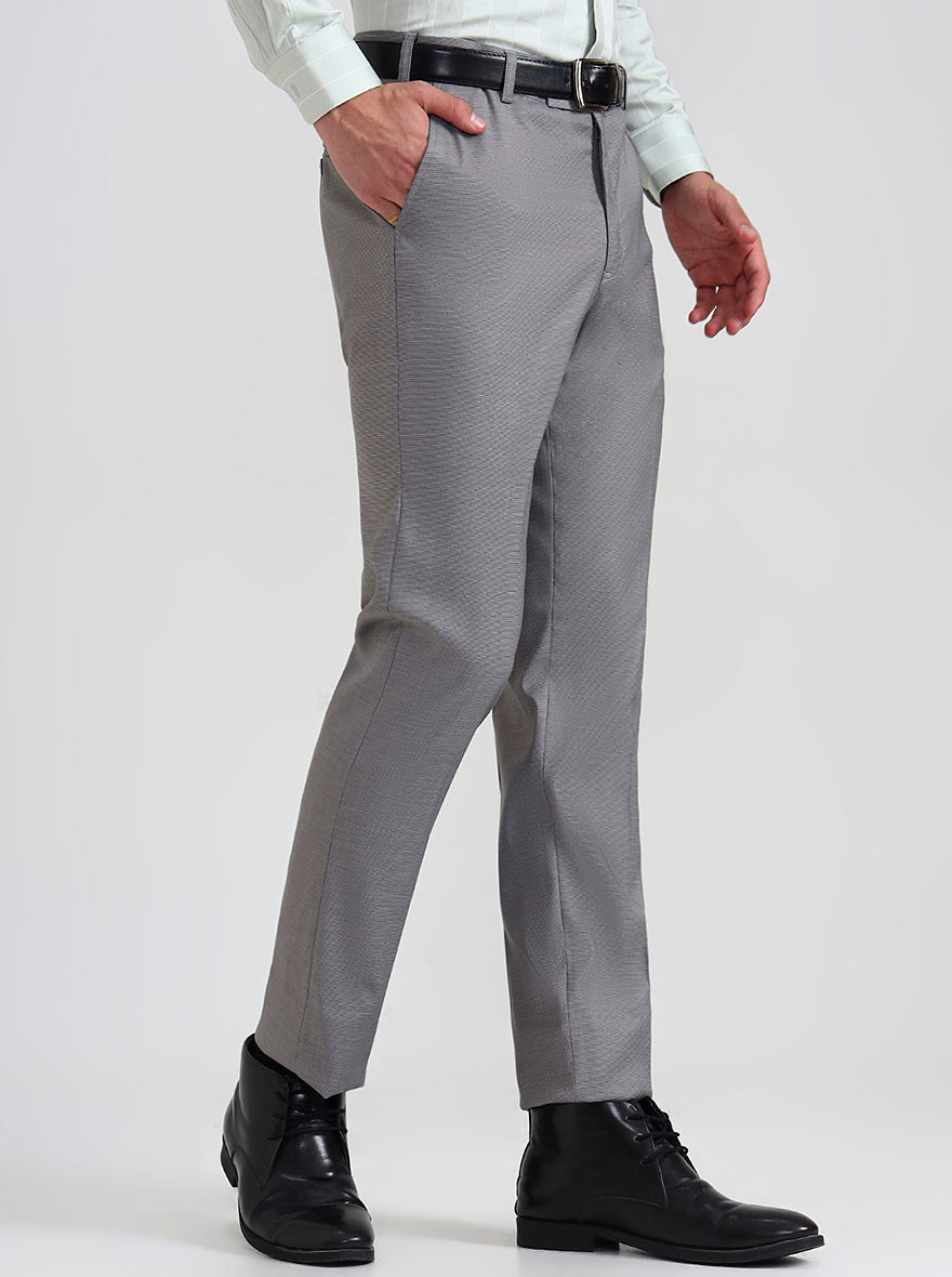 Grey Printed Slim Fit Formal Trouser | Metal