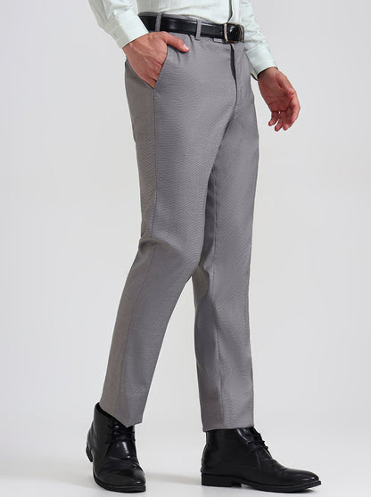 Grey Printed Slim Fit Formal Trouser | Metal