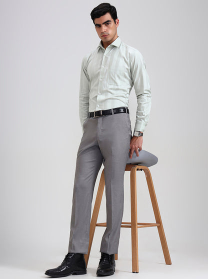 Grey Printed Slim Fit Formal Trouser | Metal