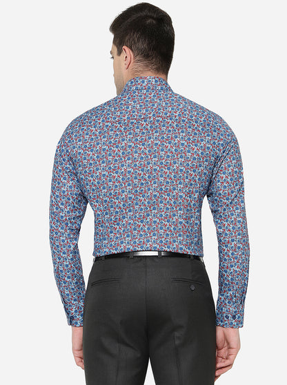 Blue Printed Slim Fit Party Wear Shirt | JB Studio