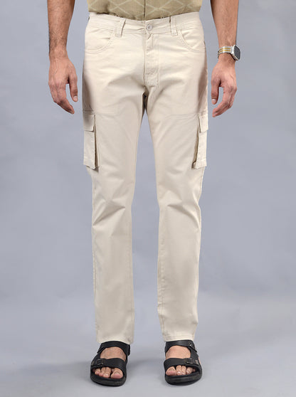 Beige Solid Slim Fit Cargo Pant | JadeBlue