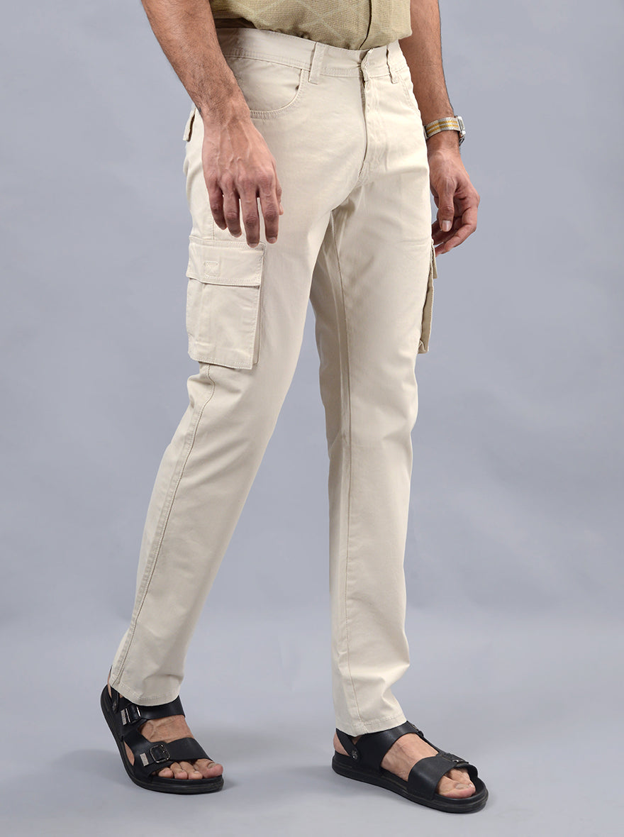 Beige Solid Slim Fit Cargo Pant | JadeBlue