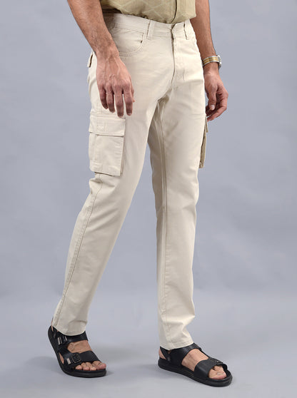 Beige Solid Slim Fit Cargo Pant | JadeBlue
