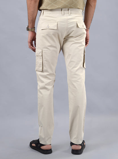 Beige Solid Slim Fit Cargo Pant | JadeBlue