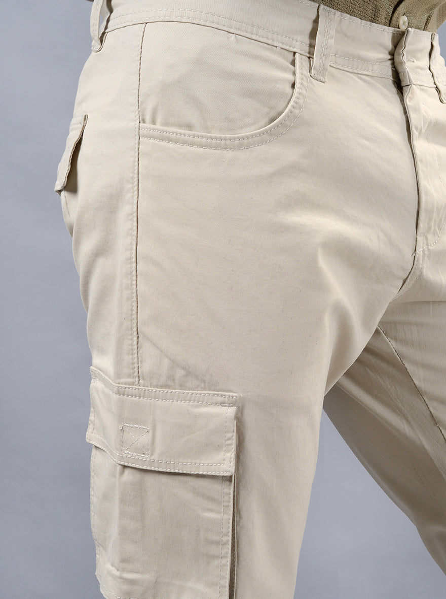 Beige Solid Slim Fit Cargo Pant | JadeBlue
