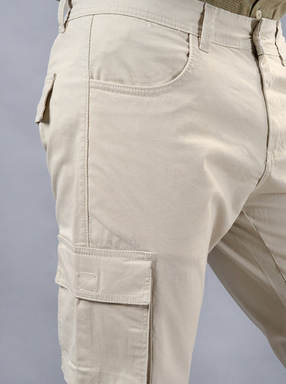 Beige Solid Slim Fit Cargo Pant | JadeBlue