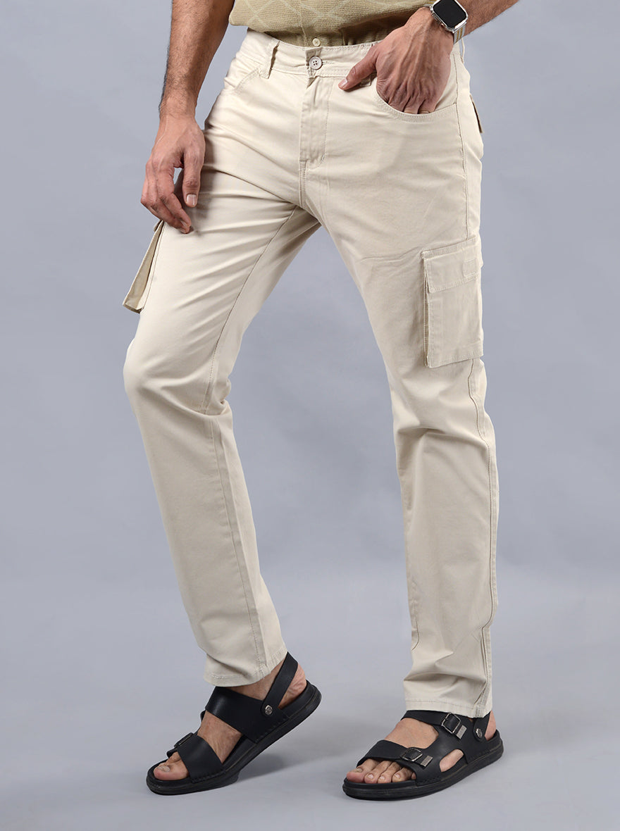 Beige Solid Slim Fit Cargo Pant | JadeBlue