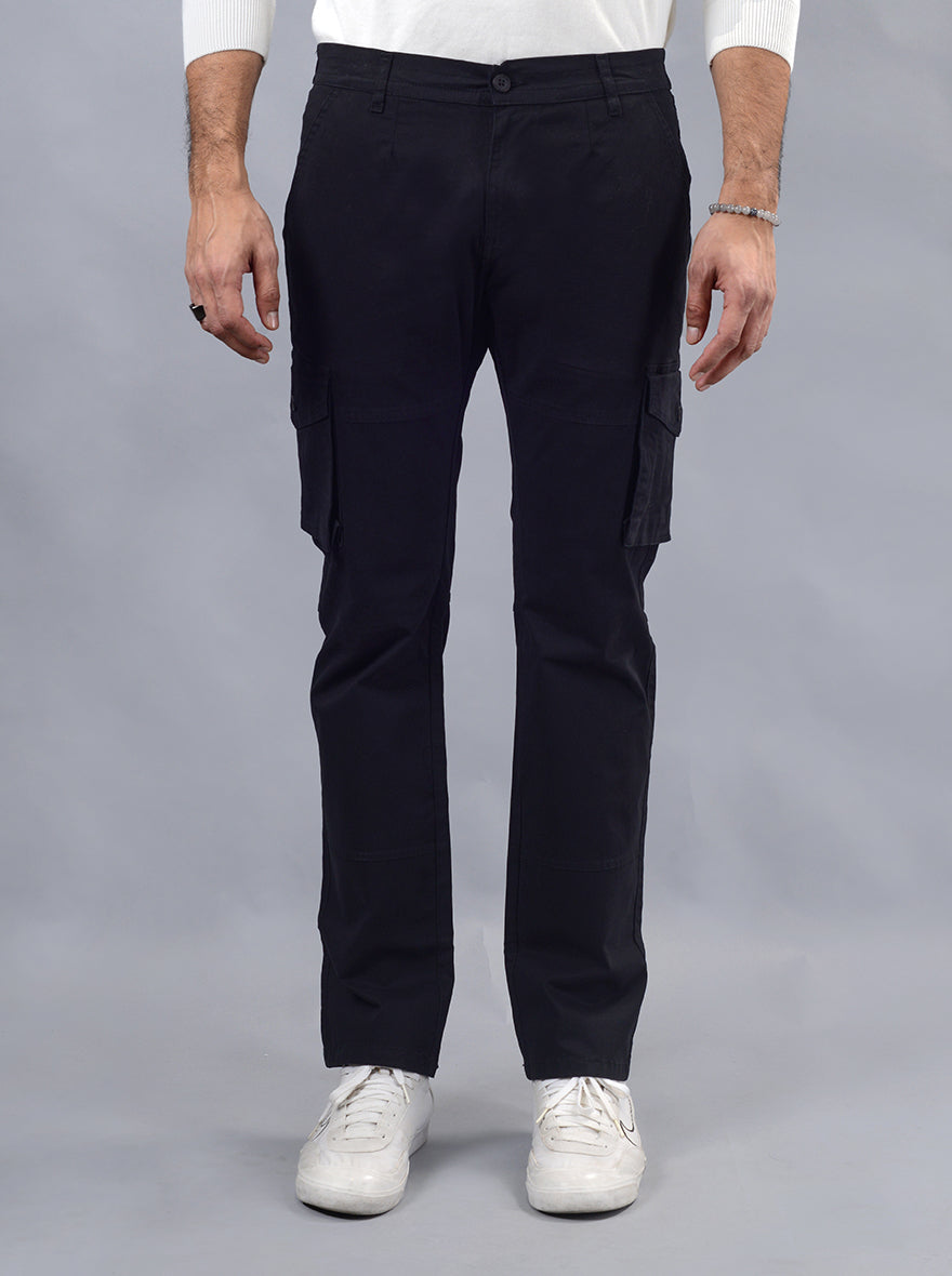 Black Solid Slim Fit Cargo Pant | JadeBlue