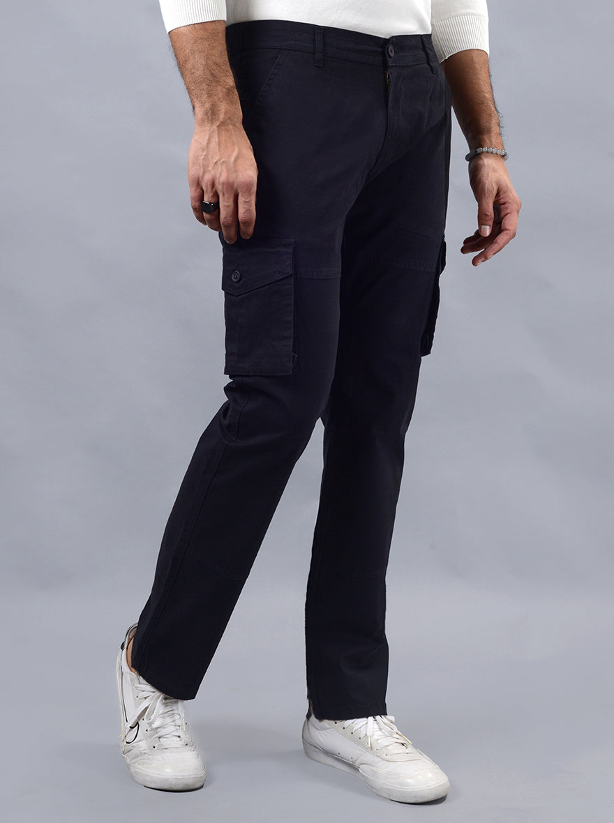 Black Solid Slim Fit Cargo Pant | JadeBlue