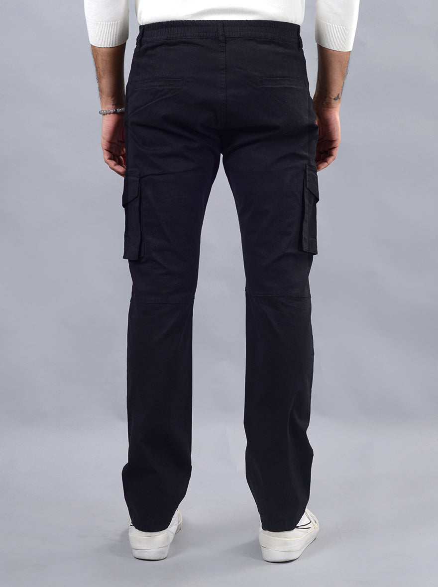 Black Solid Slim Fit Cargo Pant | JadeBlue