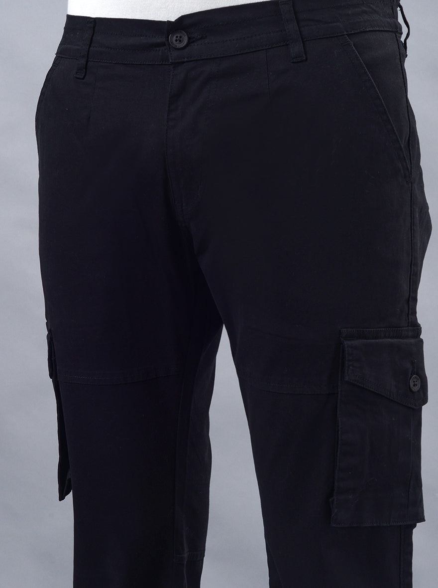 Black Solid Slim Fit Cargo Pant | JadeBlue