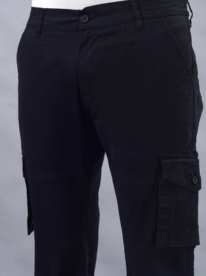 Black Solid Slim Fit Cargo Pant | JadeBlue