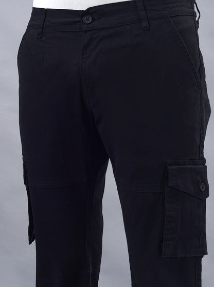 Black Solid Slim Fit Cargo Pant | JadeBlue