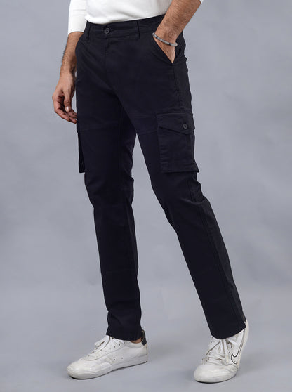 Black Solid Slim Fit Cargo Pant | JadeBlue