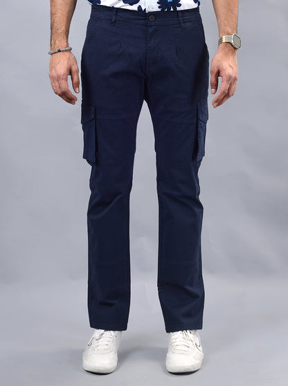 Navy Blue Solid Slim Fit Cargo Pant | JadeBlue