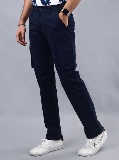 Navy Blue Solid Slim Fit Cargo Pant | JadeBlue