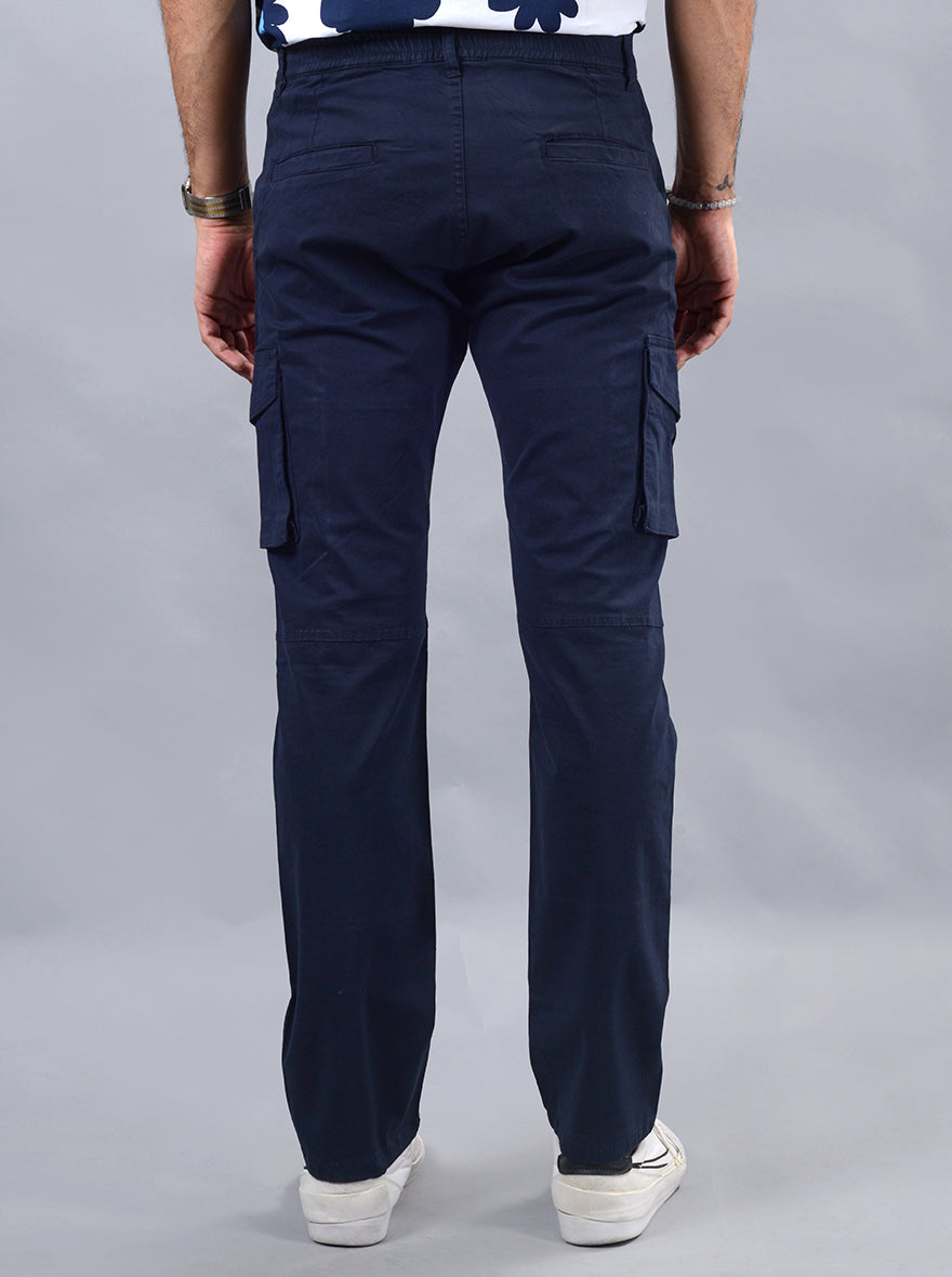Navy Blue Solid Slim Fit Cargo Pant | JadeBlue