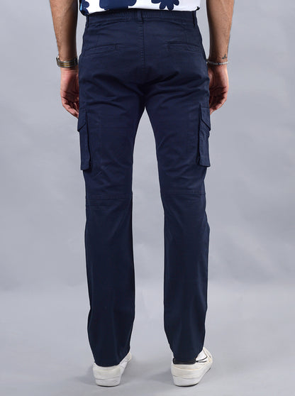Navy Blue Solid Slim Fit Cargo Pant | JadeBlue