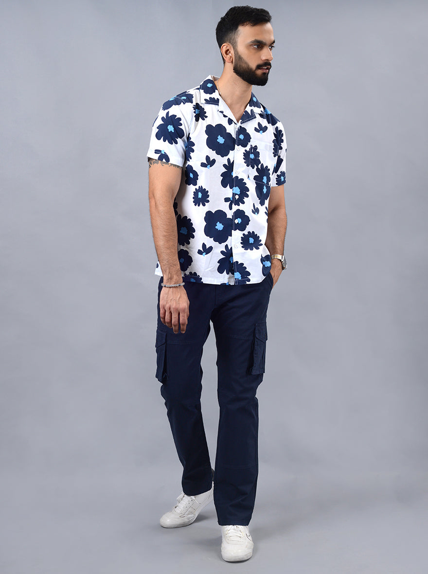 Navy Blue Solid Slim Fit Cargo Pant | JadeBlue