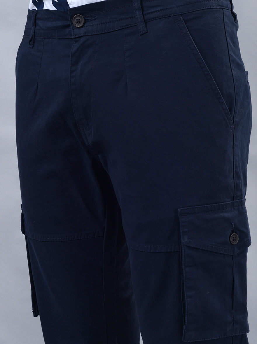 Navy Blue Solid Slim Fit Cargo Pant | JadeBlue