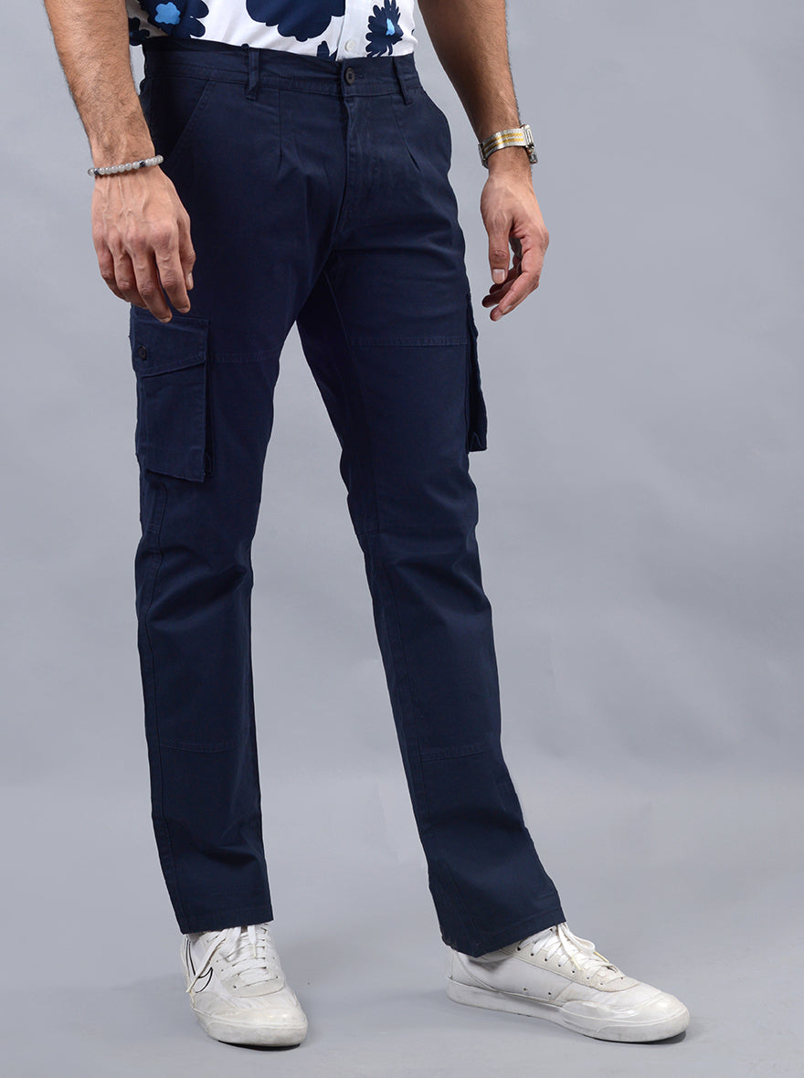 Navy Blue Solid Slim Fit Cargo Pant | JadeBlue