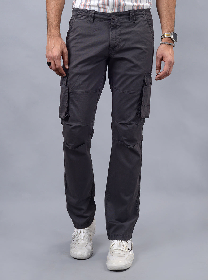 Dark Grey Solid Slim Fit Cargo Pant | JadeBlue