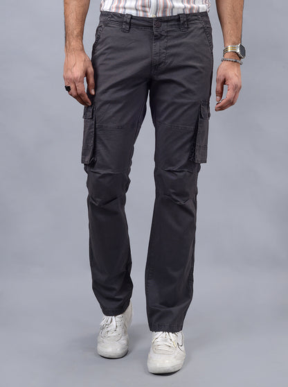Dark Grey Solid Slim Fit Cargo Pant | JadeBlue