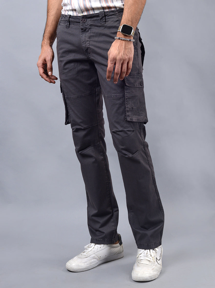 Dark Grey Solid Slim Fit Cargo Pant | JadeBlue