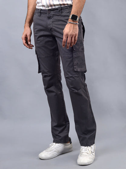 Dark Grey Solid Slim Fit Cargo Pant | JadeBlue