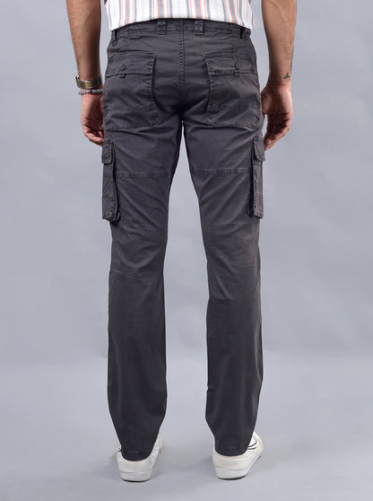 Dark Grey Solid Slim Fit Cargo Pant | JadeBlue