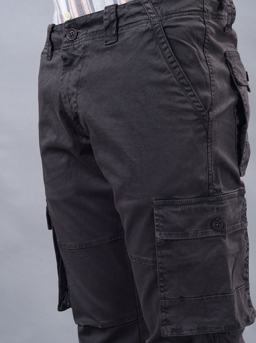 Dark Grey Solid Slim Fit Cargo Pant | JadeBlue